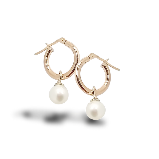 6mm Fresh Water Pearl Pretty Woman Hoop Earrings in 9ct Yellow Gold