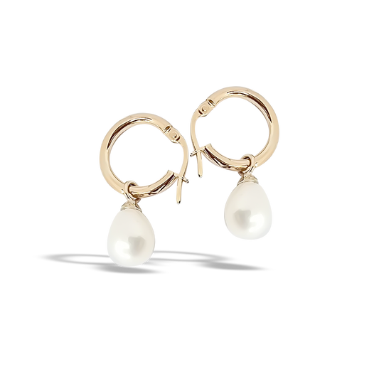 7mm Fresh Water Pearl Pretty Woman Hoop Earrings in 9ct Yellow Gold