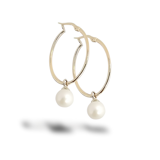 8mm Fresh Water Pearl Pretty Woman Hoop Earrings in 9ct Yellow Gold
