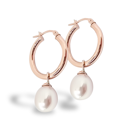 10mm Fresh Water Pearl Pretty Woman Hoop Earrings in 9ct Rose Gold