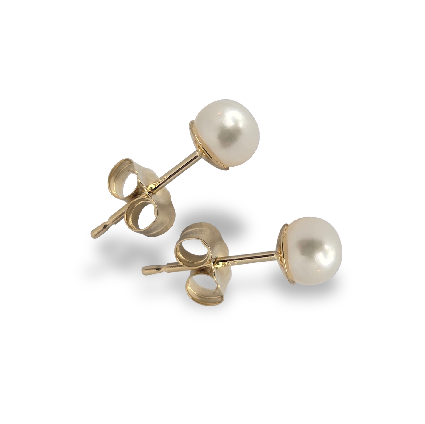 4mm Fresh Water Pearl Solitaire Huggie Studs in 9ct Yellow Gold