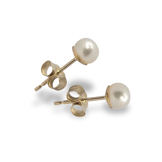 4mm Fresh Water Pearl Solitaire Huggie Studs in 9ct Yellow Gold