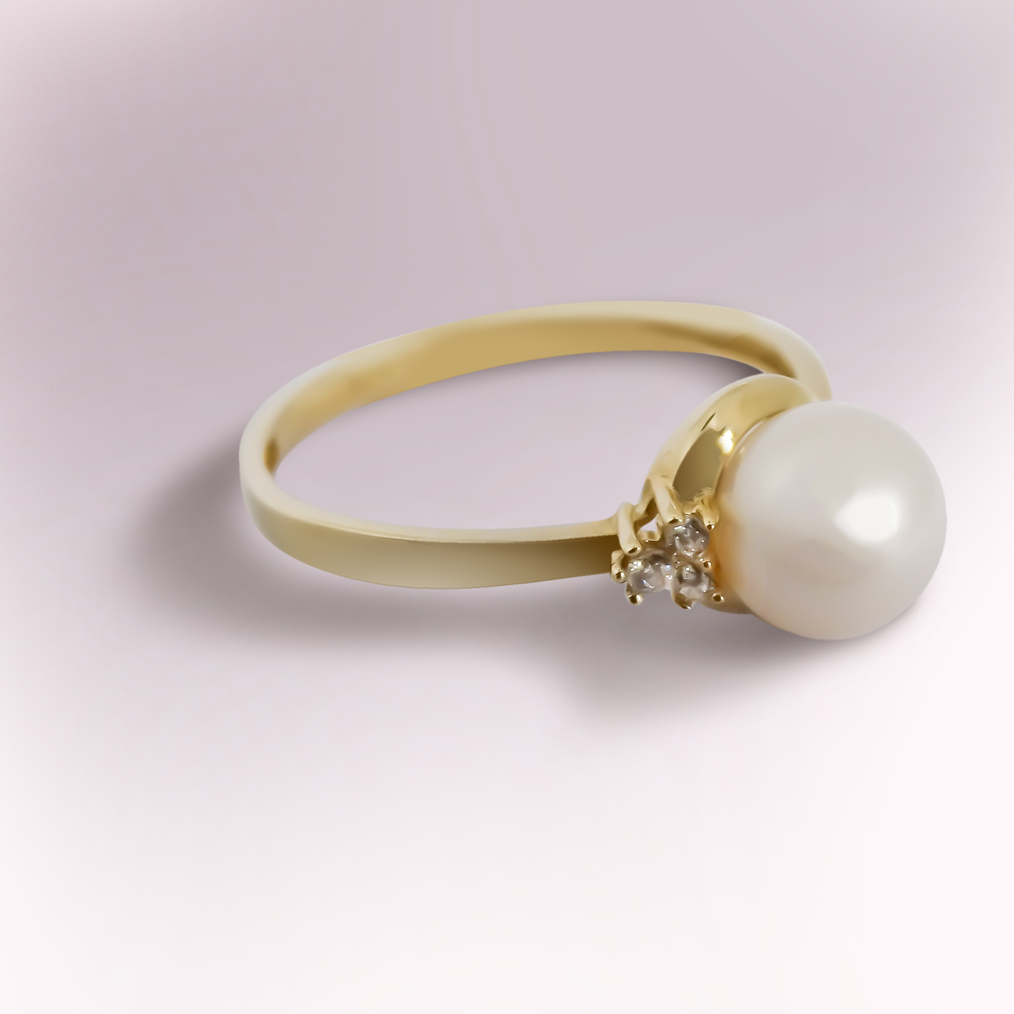 Single Trinity Design Mabe pearl with Cubics ring in 9ct Yellow Gold