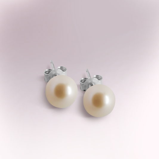 7mm Fresh Water Pearl Solitaire Huggies Studs in Sterling Silver