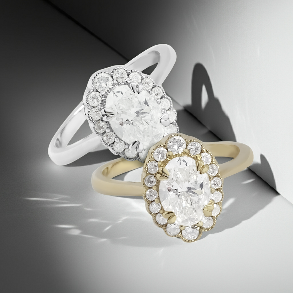 1.25ct Lab-Grown Oval Diamond Halo Engagement Ring in 9ct Gold