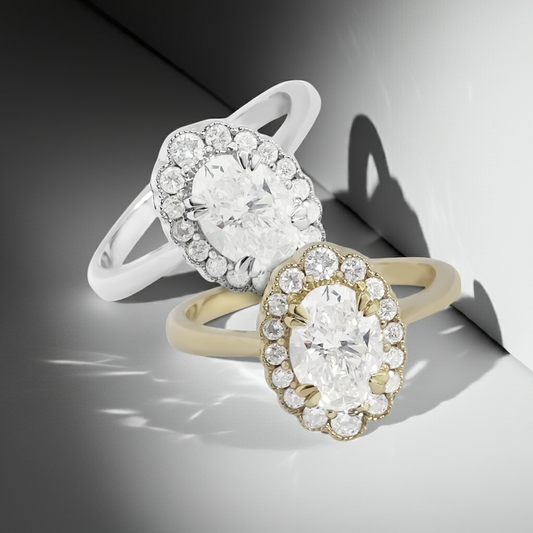 1.25ct Lab-Grown Oval Diamond Halo Engagement Ring in 9ct Gold