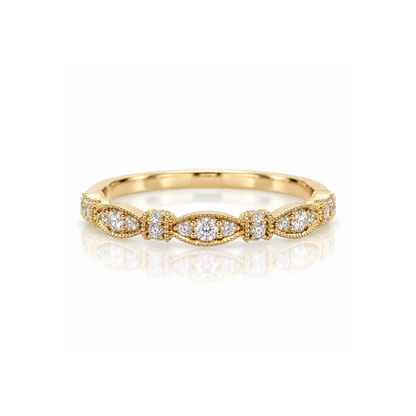 9ct Yellow Gold 0.16ct Natural Diamond Milgrain Filigree Band