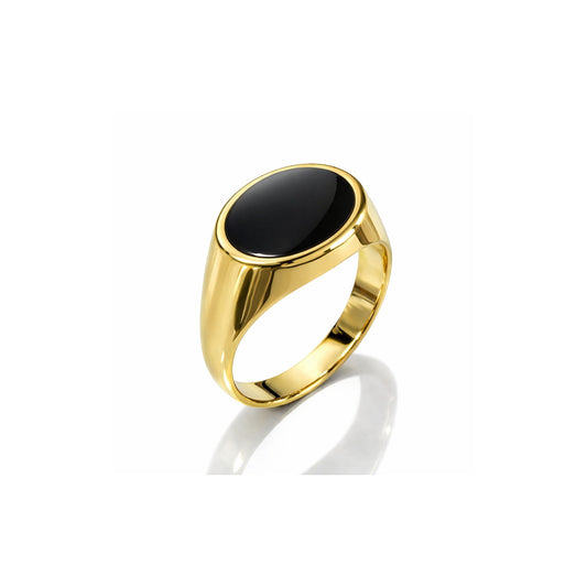 9ct Yellow Gold Gents Oval Onyx Signet Ring (14mm x 12mm)