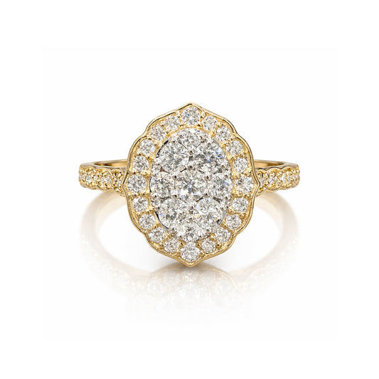 9ct Yellow Gold 45 x Natural Diamonds Filigree Cluster Ring