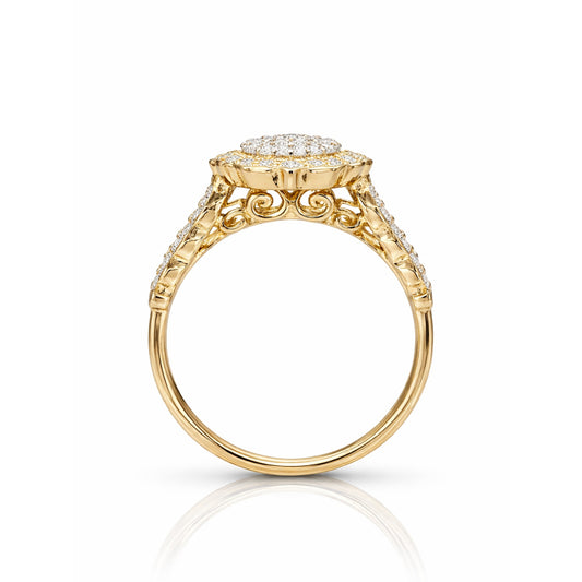 9ct Yellow Gold 45 x Natural Diamonds Filigree Cluster Ring