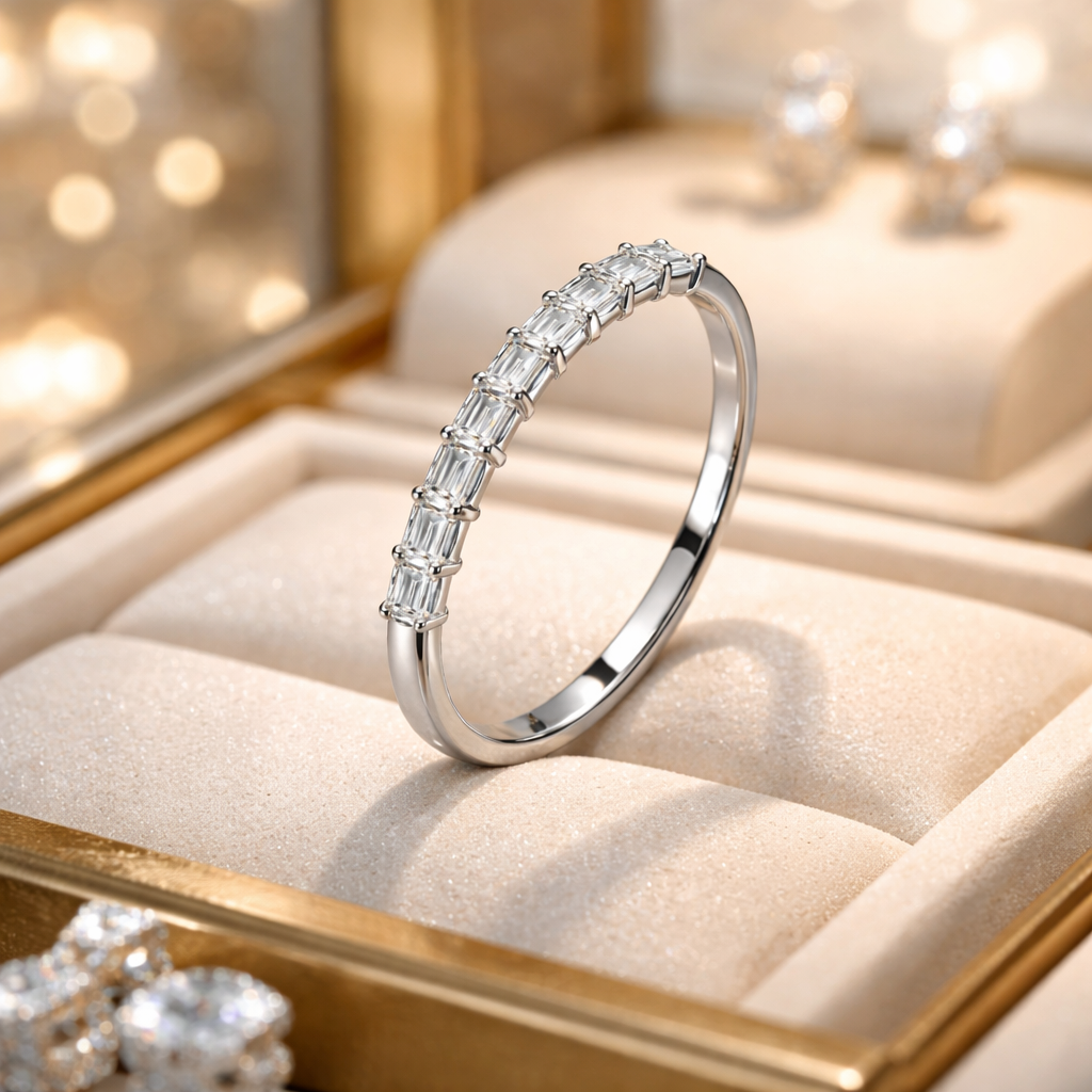 9ct White Gold Lab Grown Baguette wedding band set