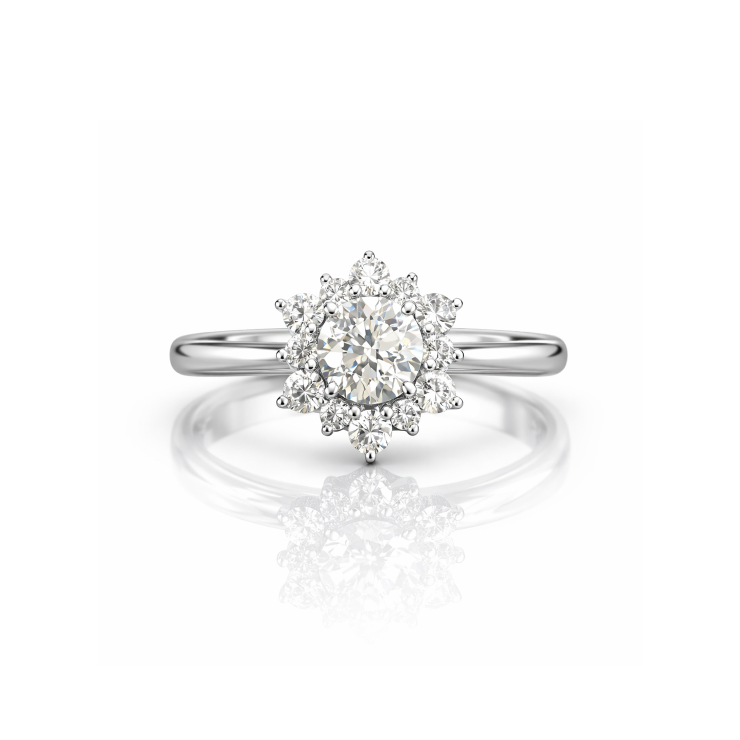 18ct White GoldFlower Ring Set with 0.51ct Natural Diamond Ring