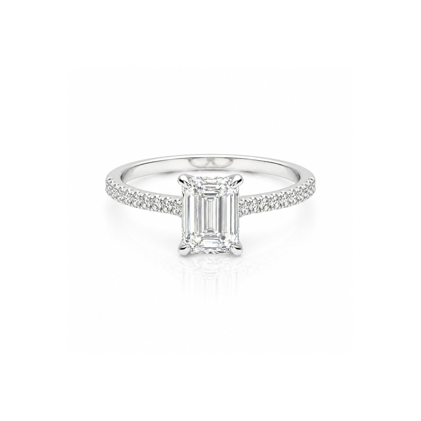 1.02ct Emerald-Cut Lab Grown Diamond Ring in 9ct White Gold with 0.30ct Round Accent Diamonds