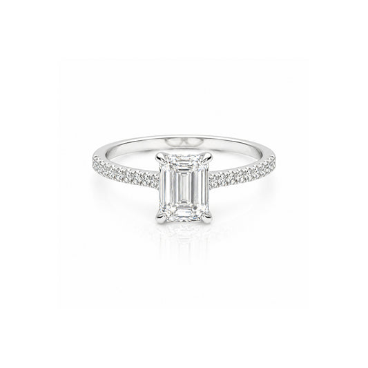 1.02ct Emerald-Cut Lab Grown Diamond Ring in 9ct White Gold with 0.30ct Round Accent Diamonds