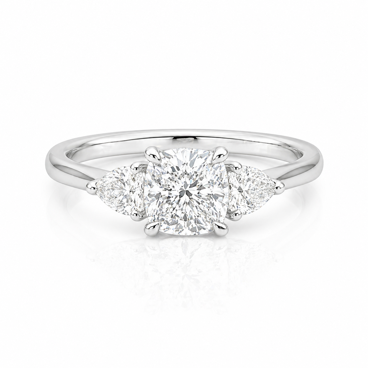 1.09ct Radiant-Cut Lab-Grown Diamond Trilogy Ring in 9ct White Gold with Trillion Side Stones