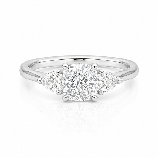 1.09ct Radiant-Cut Lab-Grown Diamond Trilogy Ring in 9ct White Gold with Trillion Side Stones