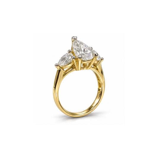 9ct Yellow Gold 3ct Pear Shape Lab-Grown Diamond Trilogy Ring
