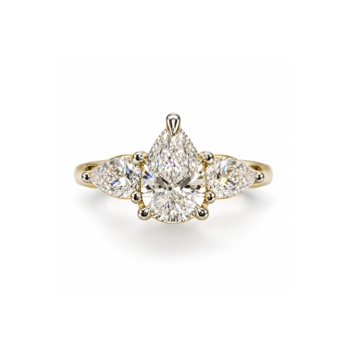 9ct Yellow Gold 3ct Pear Shape Lab-Grown Diamond Trilogy Ring