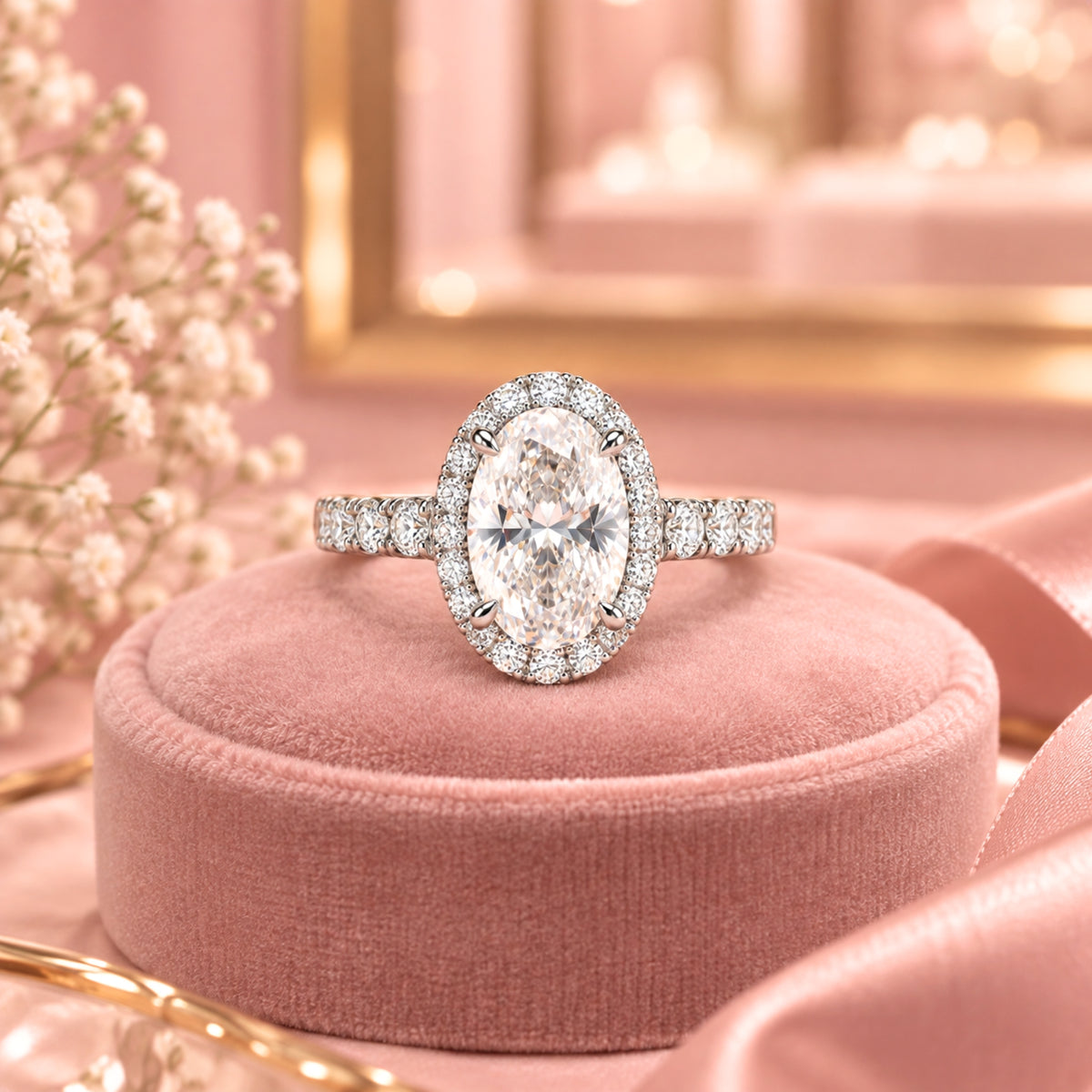 9ct White Gold 1.50ct Oval Lab Grown Diamond Halo Ring