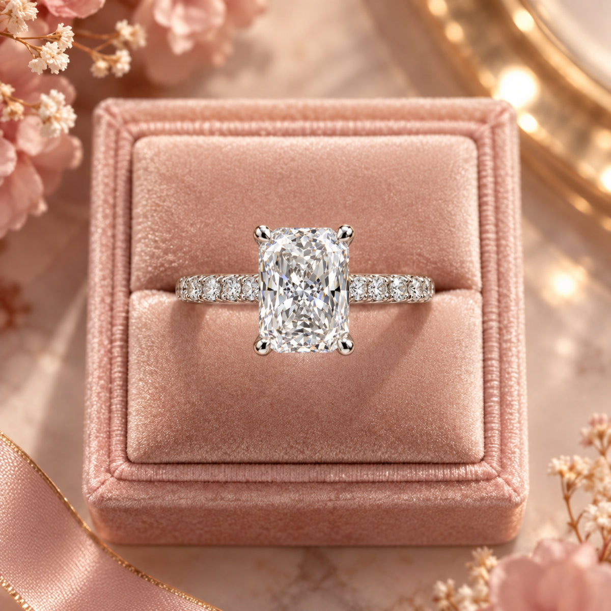 9ct White Gold 3.63ct Emerald Cut Lab Grown Diamond Ring