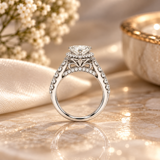 9ct White Gold 2.64ct Pear Shape Lab Grown Diamond Halo Ring