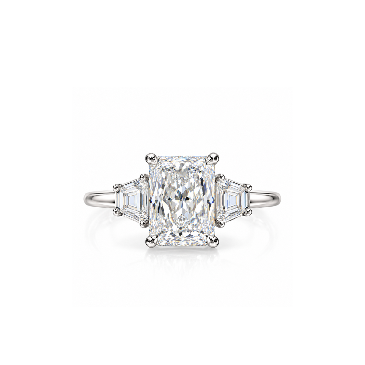 9ct White Gold 3.60ct Radiant Cut Lab Grown Diamond Trilogy Ring