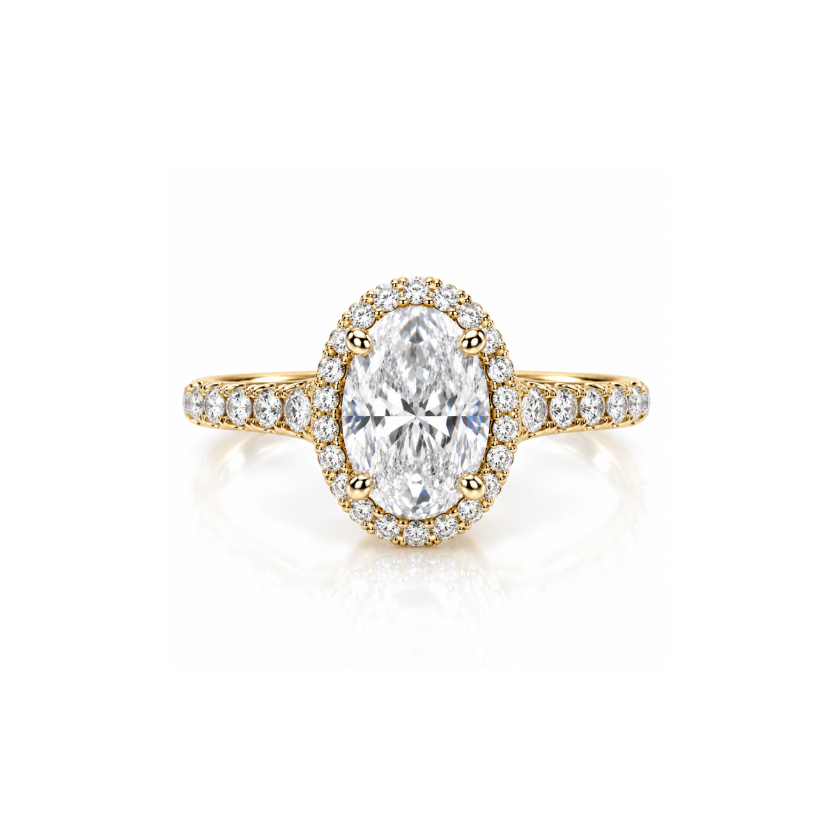 9ct Yellow Gold 2.57ct Oval Lab Grown Diamond Halo Ring