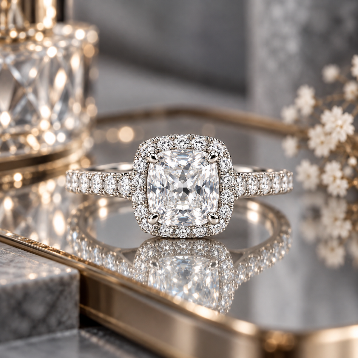 9ct Yellow Gold 2.57ct Oval Lab Grown Diamond Halo Ring