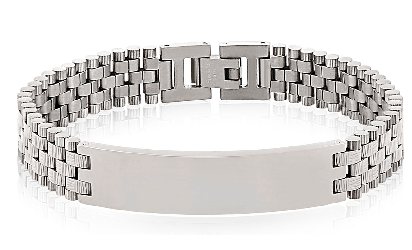 ARZ Steel Silver Etched Bulk Link Bracelet