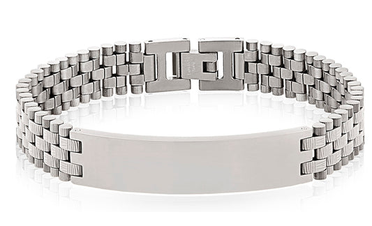 ARZ Steel Silver Etched Bulk Link Bracelet