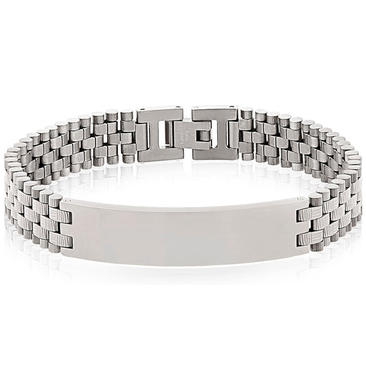 ARZ Steel Silver Etched Bulk Link Bracelet