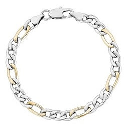 ARZ Steel Silver and Gold Curb Offset Linked Bracelet