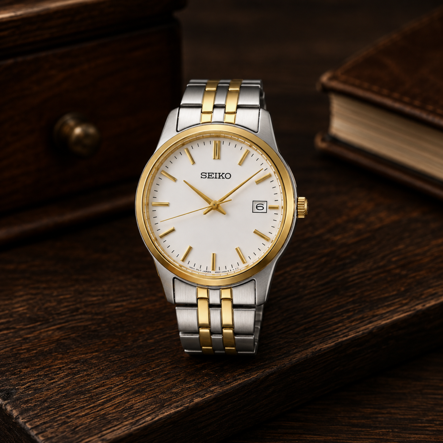 Gents Seiko Quartz Two Tone Gold Plated Watch with White Face
