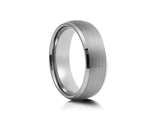 8mm Tungsten Ring - Silver with Polished Finish Domed