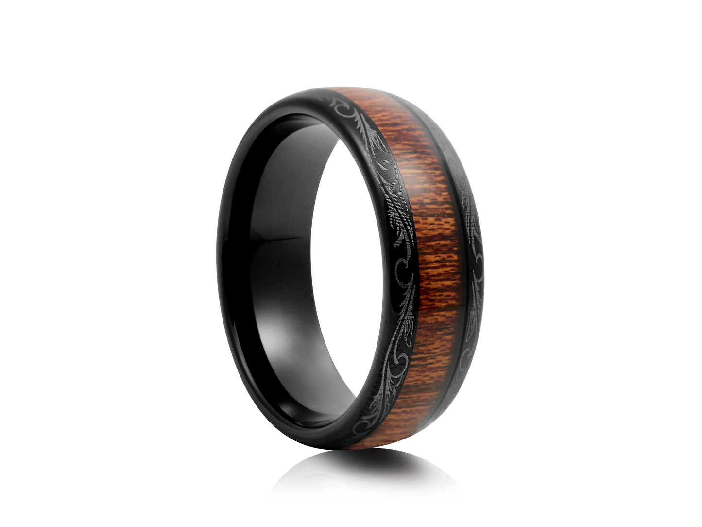8mm Tungsten Ring - Black with Wood Inlay Horizontal Grain