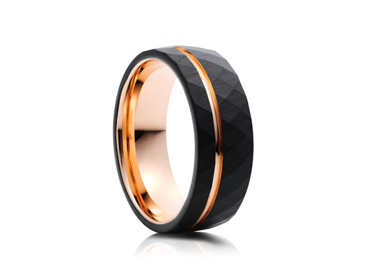 8mm Tungsten Ring - Yellow Gold Platting with Black Texture