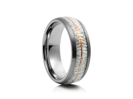 8mm Tungsten Ring - Silver with Carbon Design Arrow Inlay