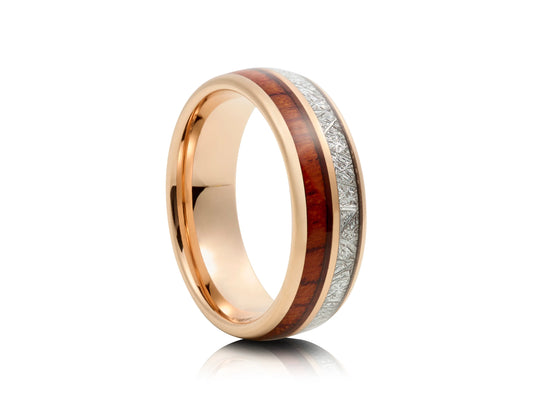 8mm Tungsten Ring - Silver with Wood and Carbon Inlay Vertical Grain