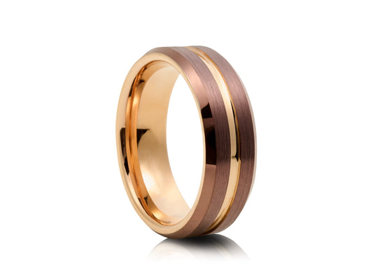 8mm Tungsten Ring - Yellow Gold Platting Interior and Rose Gold Platting Matte