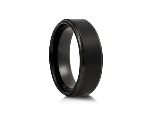 8mm Tungsten Ring - Black with Black matte with Polished Finish Concaved