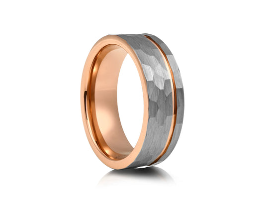 8mm Tungsten Ring - Yellow Gold Platting with Silver Texture