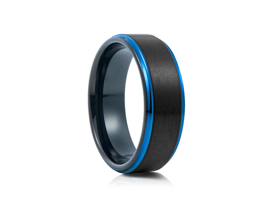 8mm Tungsten Ring - Black with Blue Edges