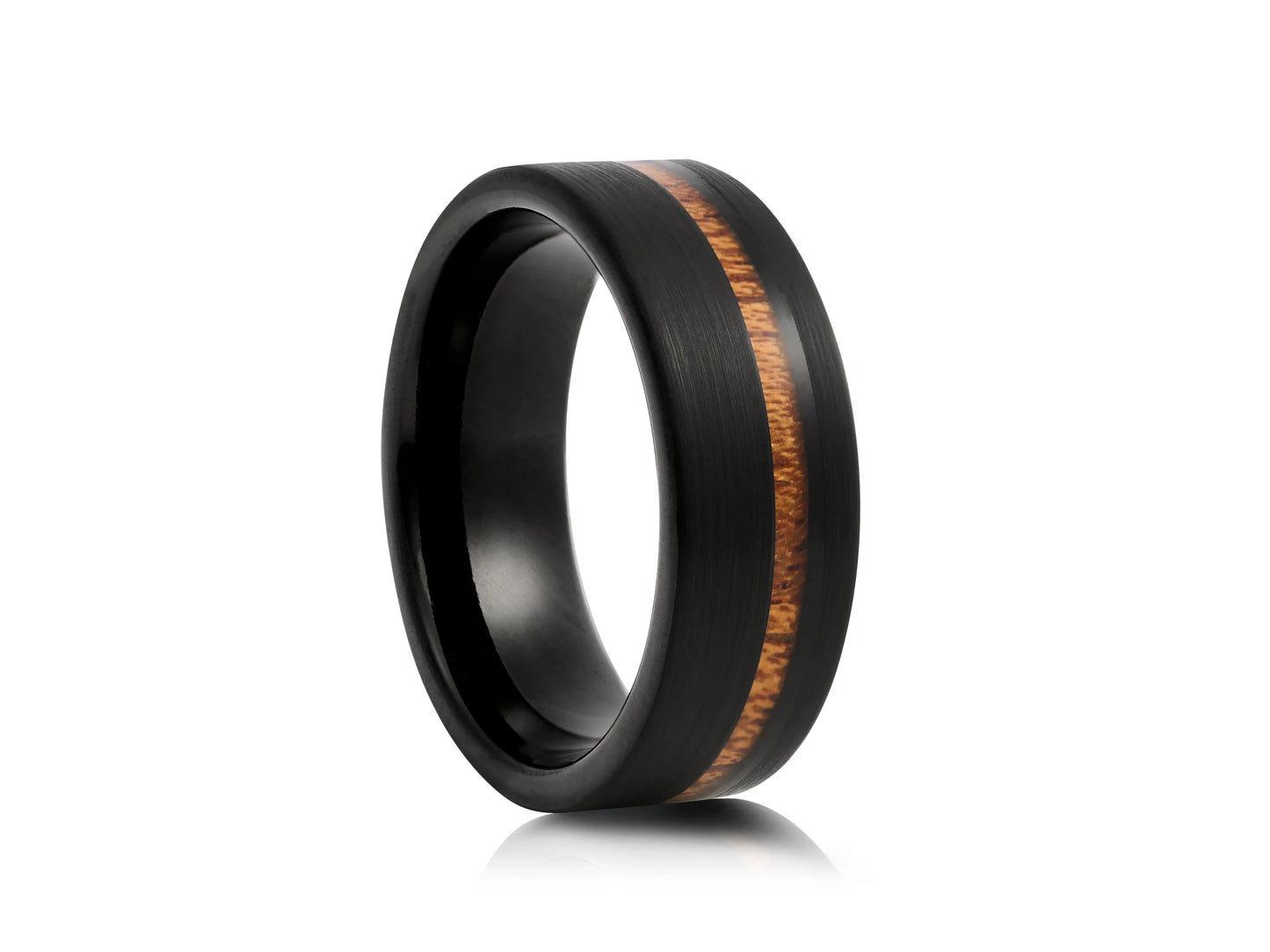 8mm Tungsten Ring - Black withSide Wood Inlay Gloss
