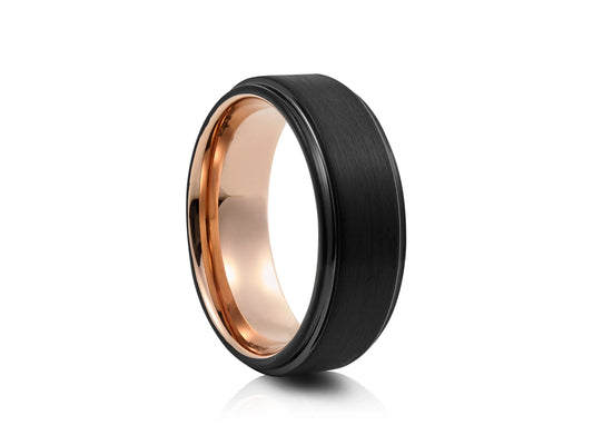 8mm Tungsten Ring - Yellow Gold Platting with Black Matte