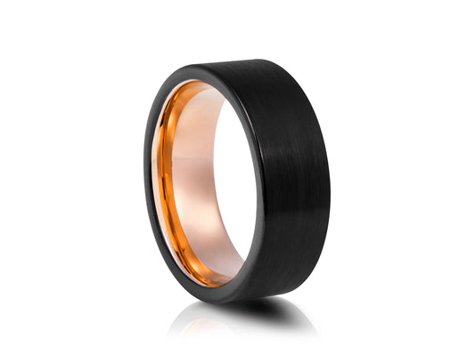 8mm Tungsten Ring - Rose Gold Platting Interior With Silver Matte Grain