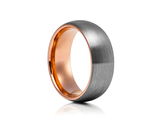 8mm Tungsten Ring - Rose Gold Platting Interior With Silver Matte