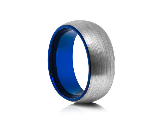 8mm Tungsten Ring - Silver with Blue Interior
