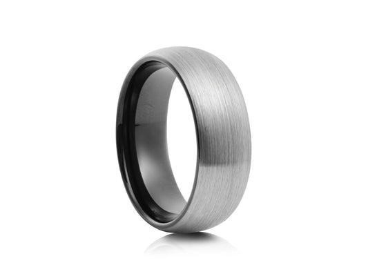 8mm Tungsten Ring - Silver with Brushed Matte Dome