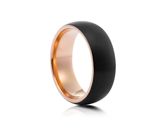 8mm Tungsten Ring - Rose Gold Platting Interior With Black Matte Curved
