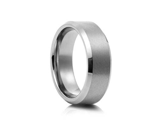 8mm Tungsten Ring - Silver with Polished Finish Edged